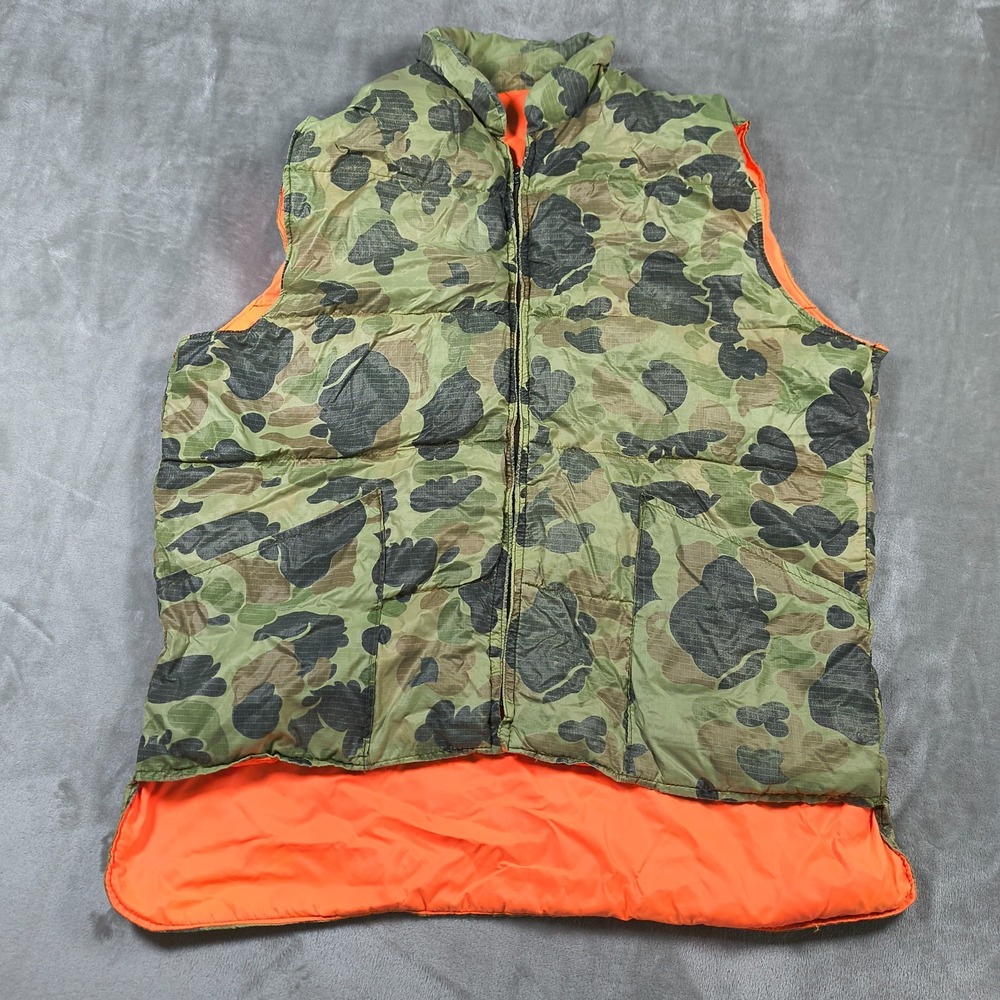 Vintage 10X Mfg Vest Mens Large Hunting Down Puffer Duck Camouflage Reversible